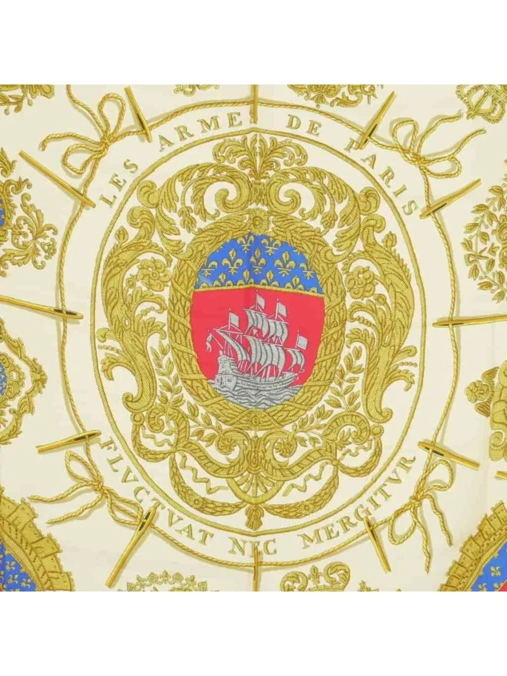 Hermes Scarf Carre 90 les Armes de Paris Silk Navy